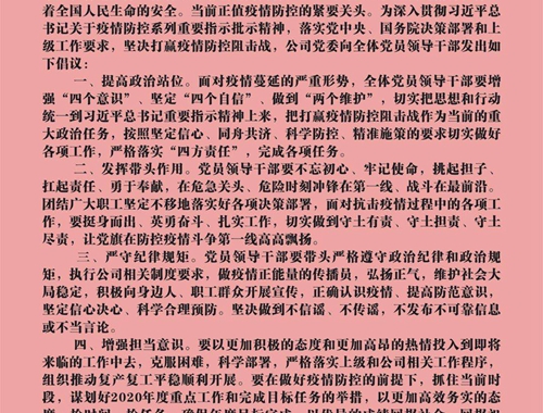 【疫情防控】團(tuán)結(jié)一心，眾志成城——致公司全體黨員領(lǐng)導(dǎo)干部的倡議書(shū)